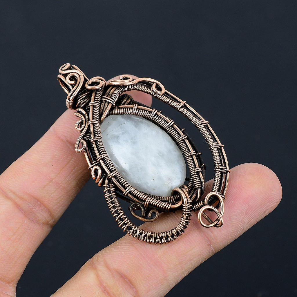 Moonstone 999 Copper Wire Wrapped Pendant, Handmade Gemstone Pendant, Gift For Mom Antique Jewelry