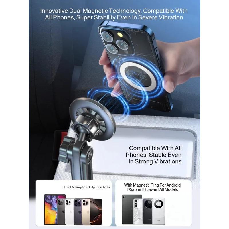 Universal Car Magnetic Mobile Phone Holder with Cup Holder Function 2-in-1 Vertical Horizontal Rotation