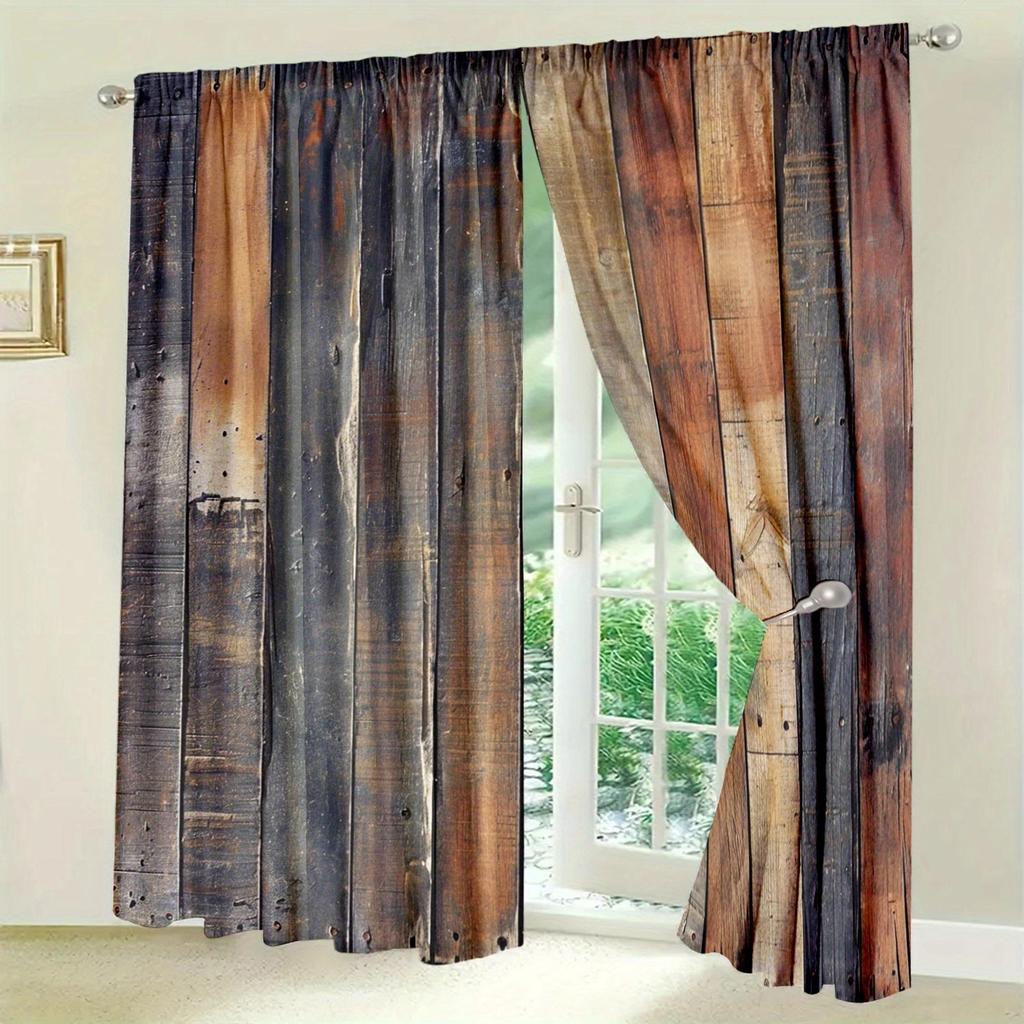 Splicing Wood Printed Curtain for Home Decor - Rod Pocket Window Treatment for Bedroom   Kitchen   Living Room