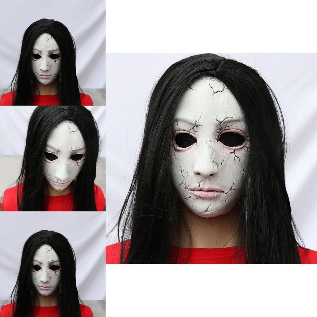 Horror Long Hair Ghost Latex Mask For Halloween And Escape Room Fun