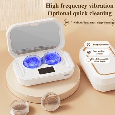 Nettoyeur de lentilles de contact à ultrasons avec 4 modes de synchronisation Vibration haute fréquence à 360 degrés Machine de nettoyage de lentilles de contact rechargeable par USB