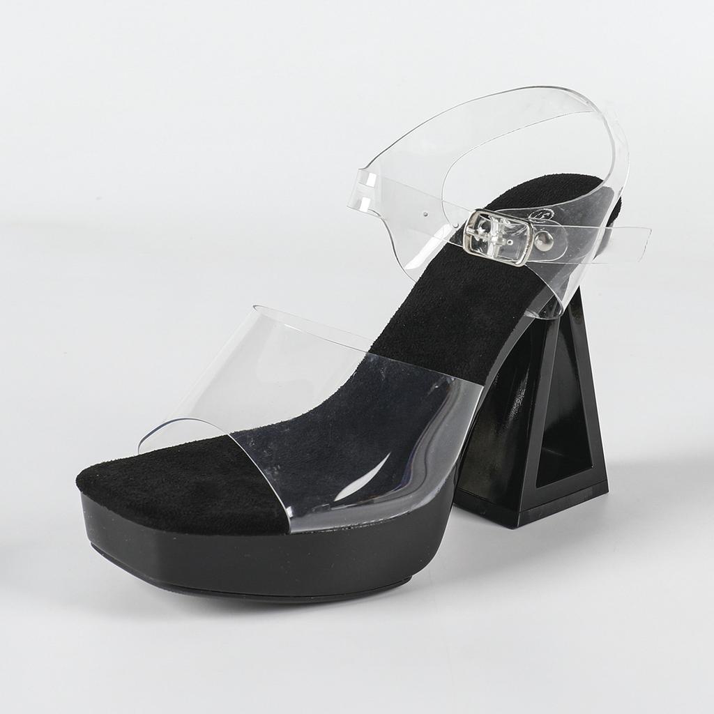 Summer New Women's Sandals - Sexy Black Platform, 13CM High Heel/Flat Heel, Catwalk Model Shoes LFD-1989-2