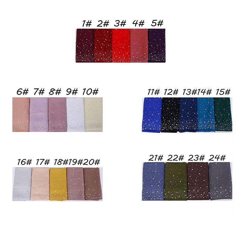 Women Bubble Chiffon Hijabs Scarf With Diamonds Studs Pearls Scarves Plain Shawls Headscarf Wraps Solid Color Mullfers Turbans