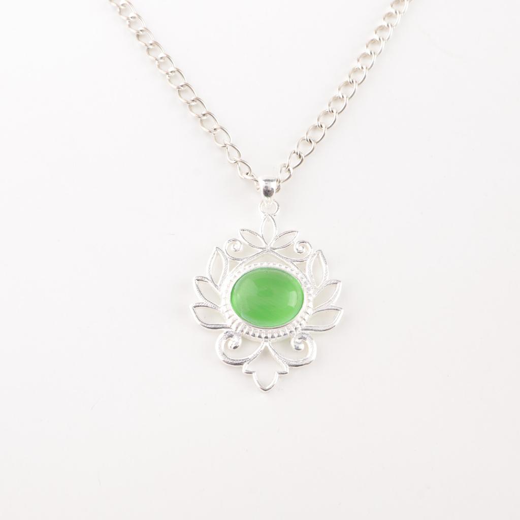Green Cat's Eye Gemstone 925 Fine Silver Jewelry Handmade Chain Pendant For Gift CP-1-44