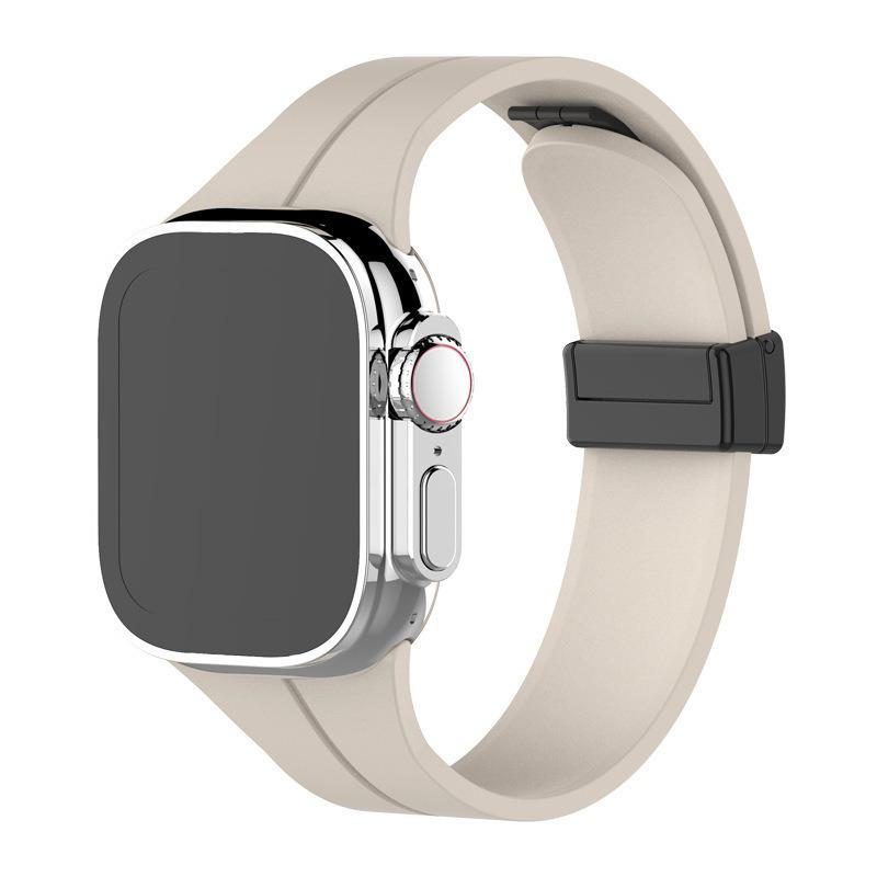 Compatible Silicone Magnetic Folding Buckle Band for Apple Watch S9/8/7/6/SE/Ultra
