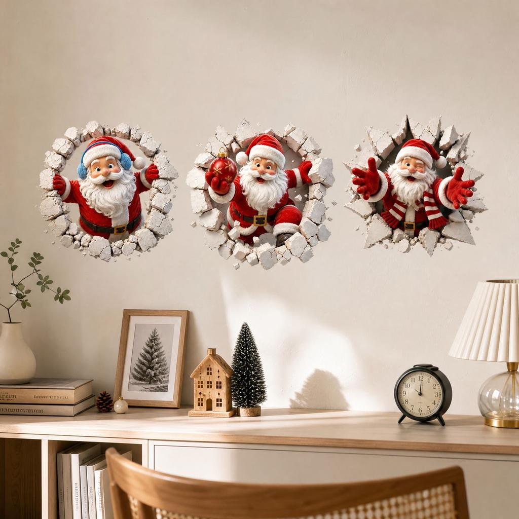 3D Peeking Through Wall Sticker for Christmas Home Decor Wall Decal