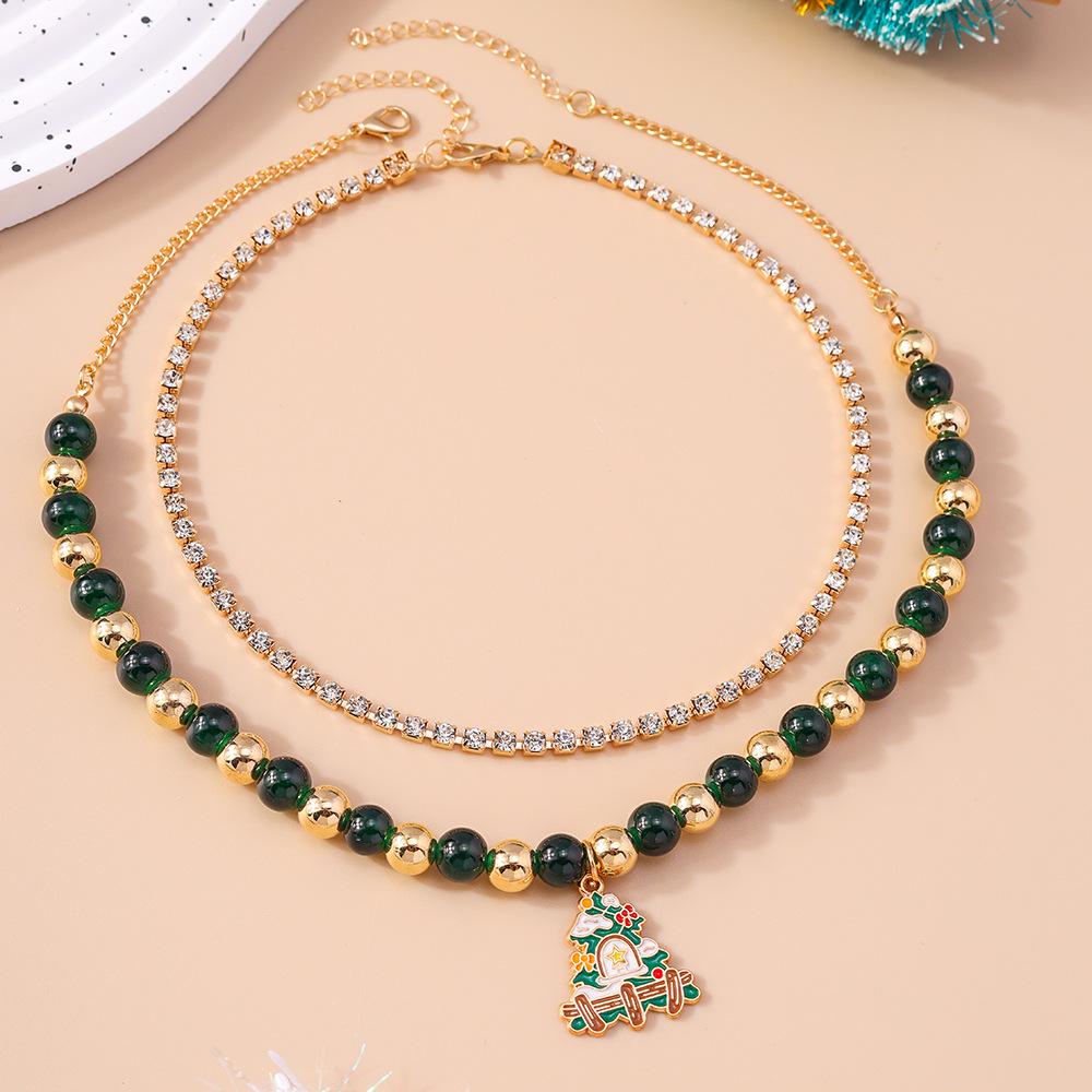 Christmas Tree & Wreath Necklace Set: Elegant European & American Fashion Clavicle Chain Jewelry