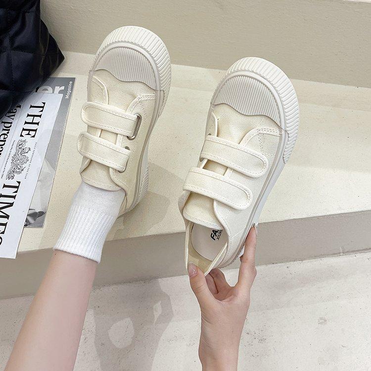 

Двусторонние парусиновые туфли кремового цвета для женщин, новые летние женские повседневные спортивные белые туфли с круглым носком и мягкой подошвой на липучке 36