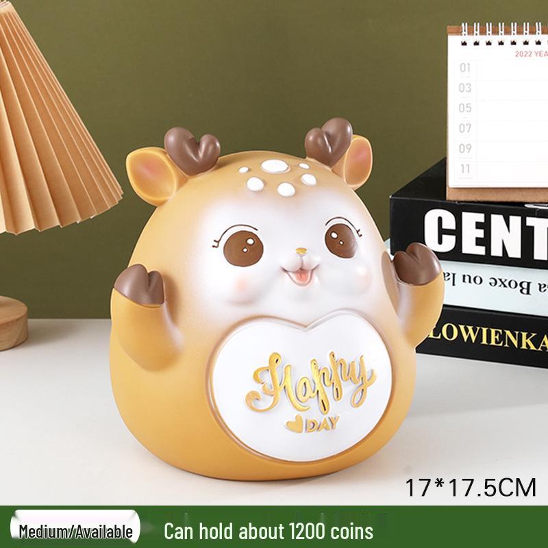 New Deer Cartoon Large Piggy Bank: Net Red Savings Bank for Girls, Kids' Gift