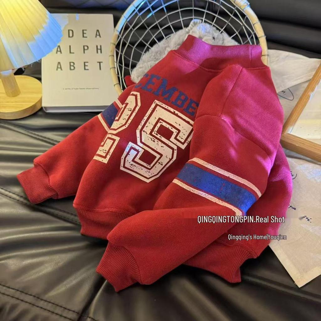 Winter Fleece-Lined Baby New Year Robe, Half-High Collar Sweatshirt for Boys and Girls