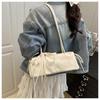 2025 New Oil Wax Leather Bowknot Baguette Bag for Women - Spring/Summer Fashion Simple Texture Underarm Shoulder Bag