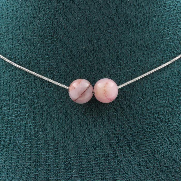 Collier - A Bijoux - Opale rose 8 mm - Acier inoxydable - Longueur personnalisable - Mixte