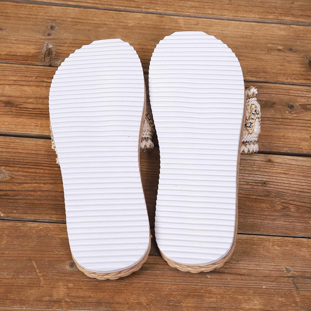 2026 Summer Ethnic Woven Flat Sandals for Women - Vacation Soft & Thick Sole Beach Sandals