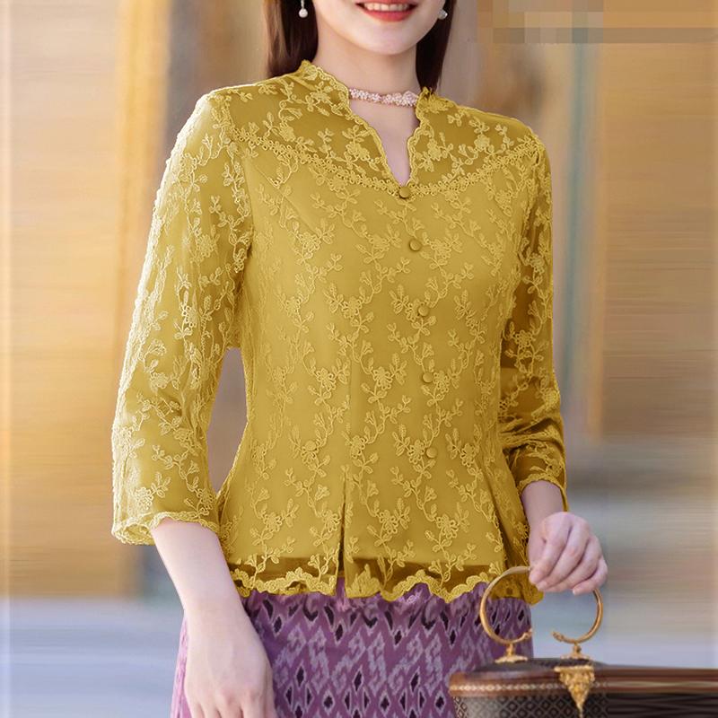 

ZANZEA Женская элегантная блузка с кружевной вставкой, повседневная, с рукавом 3/4 3XL