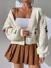 Europe, America, Autumn and Winter New Three-dimensional Cherry Embroidered Sweater Women's Buckle-free Loose Knitted Cardigan