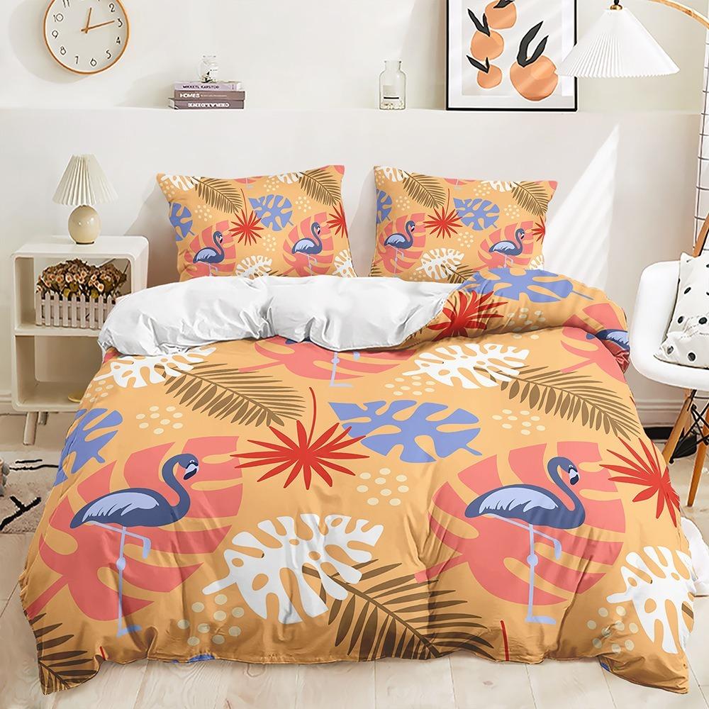 3D Flamingo Duvet Cover Full Size 2/3 Animal Pattern Bedding Set with Pillowcases for Teens and Boys 2/3 Polyester Duvet Cover