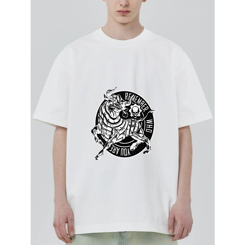 

Black T Shirt With Bull And Skull Graphic Remember Who You Are Print For Casual Wear XXXXL білий