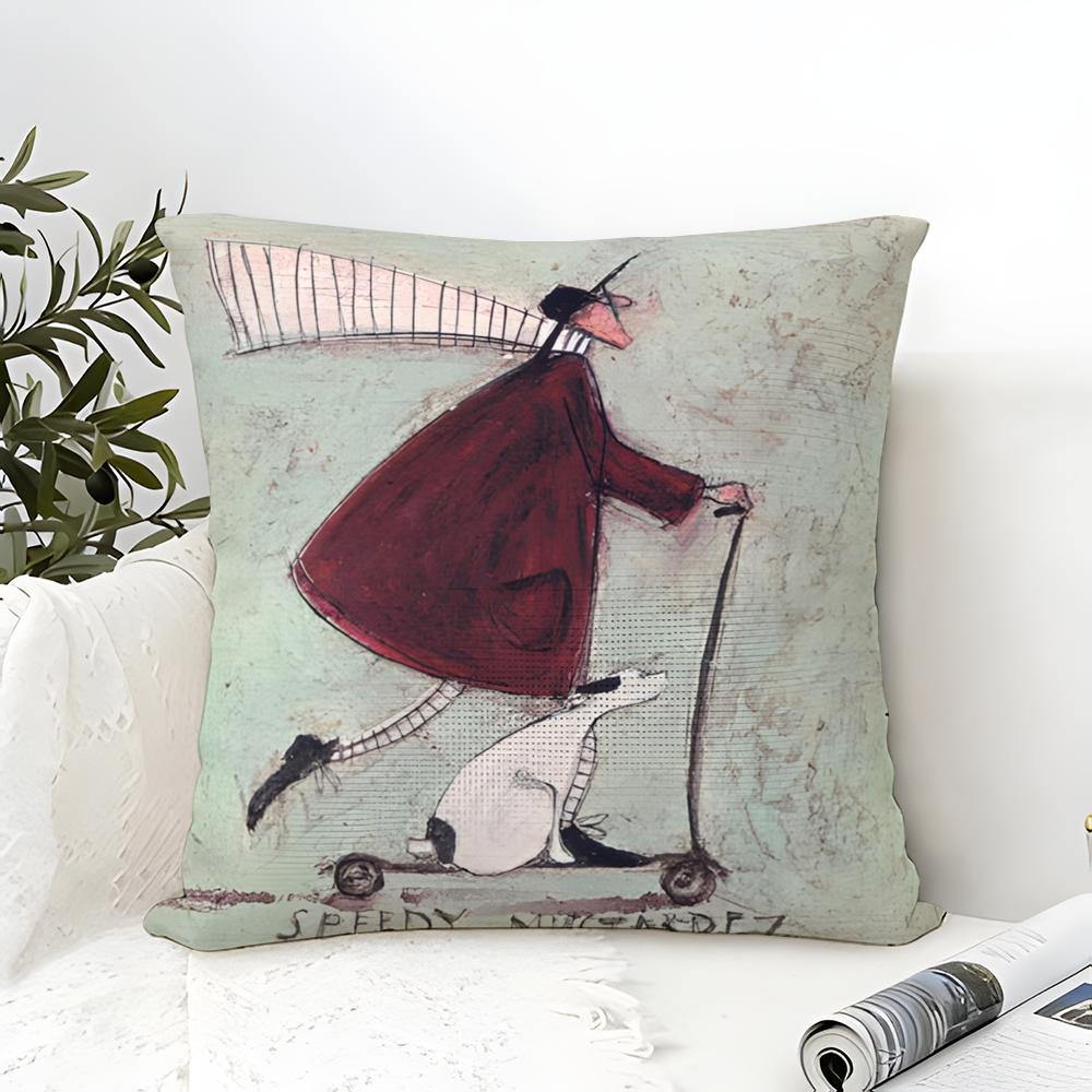 Pillow Case Cotton Linen Fabric Square Zipper Pillowcase Home Decorative Living Room Minimalist Art Style S-Sam Toft Art 2