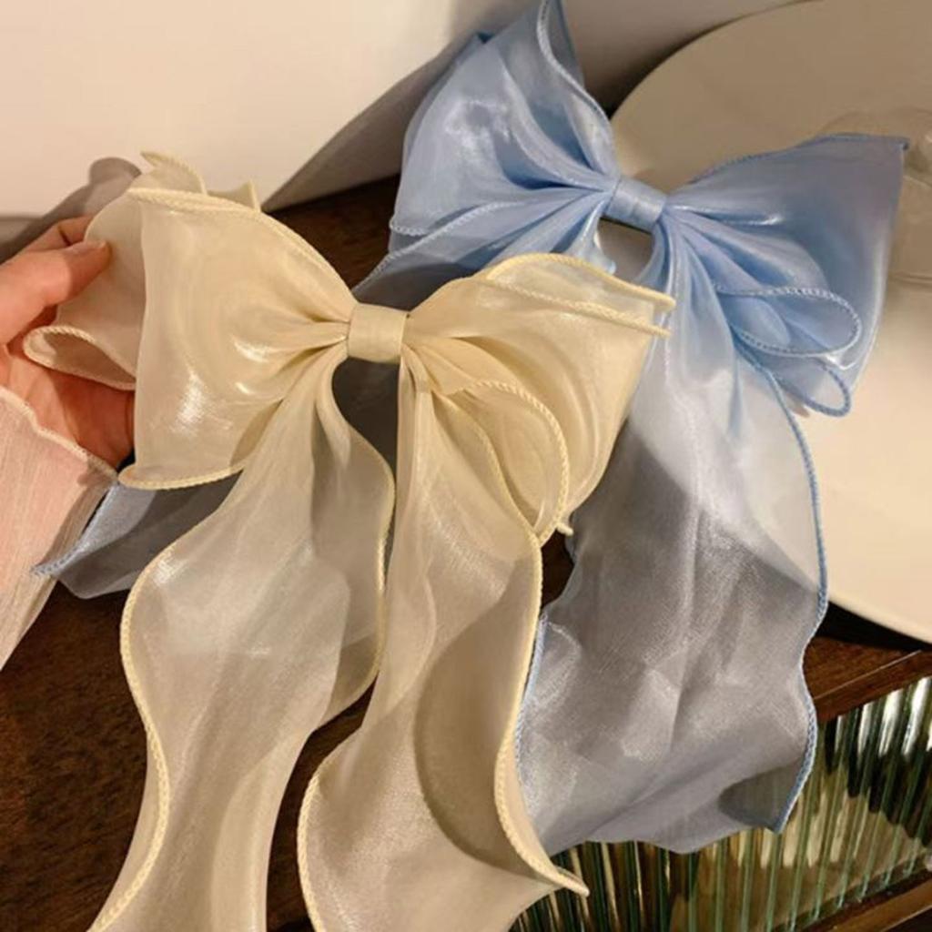 Elegant Large Bowknot Hair Clip For Women French Design Long Tail Tulle Hair Styling Accessories for Everyday Wear