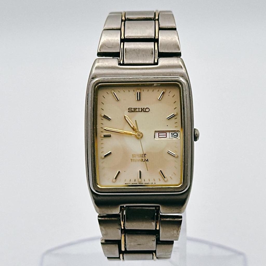 Used Vintage SEIKO SPIRIT Men's Watch Titanium Rectangular Lightweight