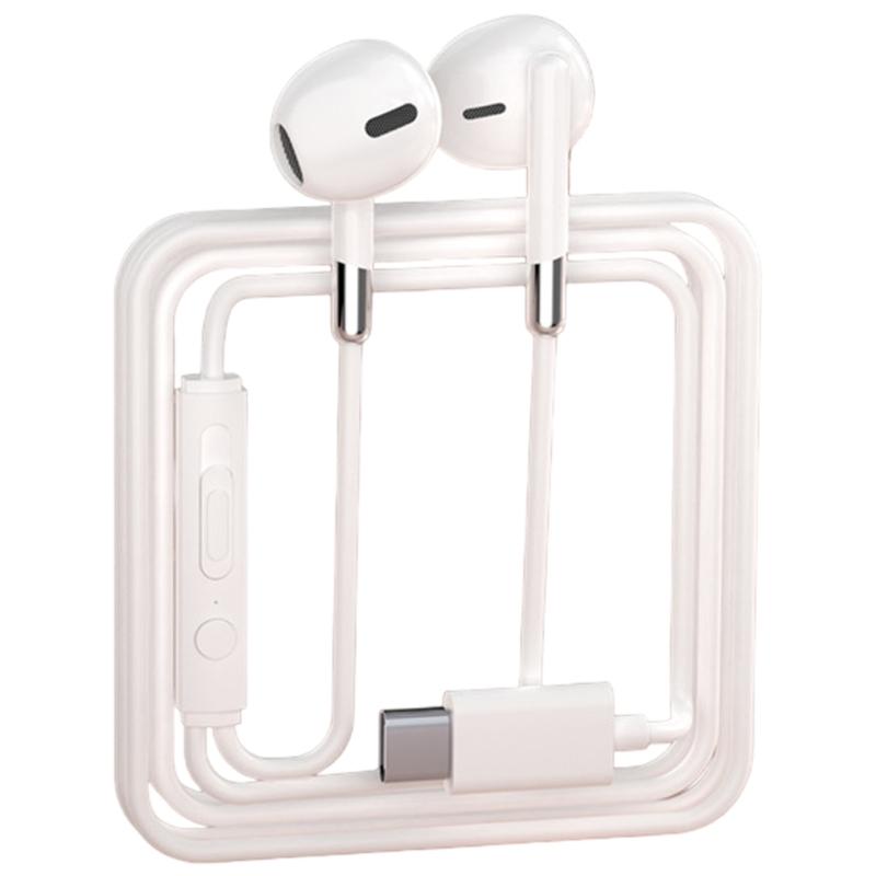 

1.2m Long Type C/3.5mm Headphone Sound Control Corded Earbud Half In Ear Earphones for Gaming Music білий