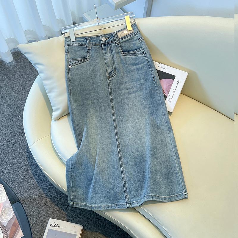 

Женская светло-голубая джинсовая юбка-миди с высокой посадкой - Дизайн облегающего кроя весна/лето 2025 2XL синий