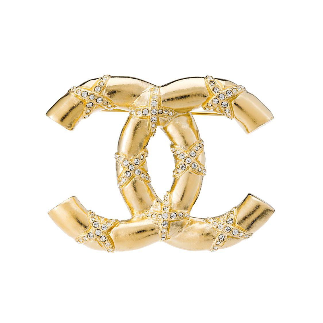 

Chanel Double C Logo Rhinestone Brooch Men accessories Gold AB6875-B06561-NF088 Gold,F