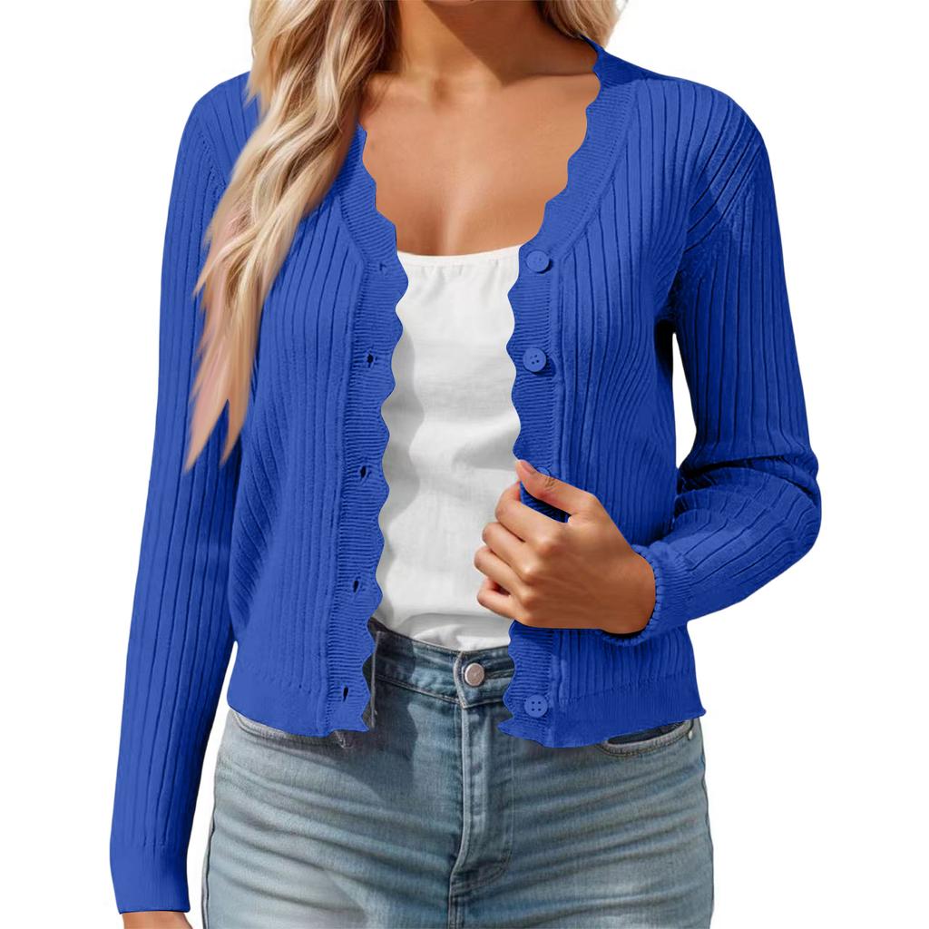 Cardigan casual da donna colorato con bordo a fungo, scollo a V, giacca corta in maglia sottile