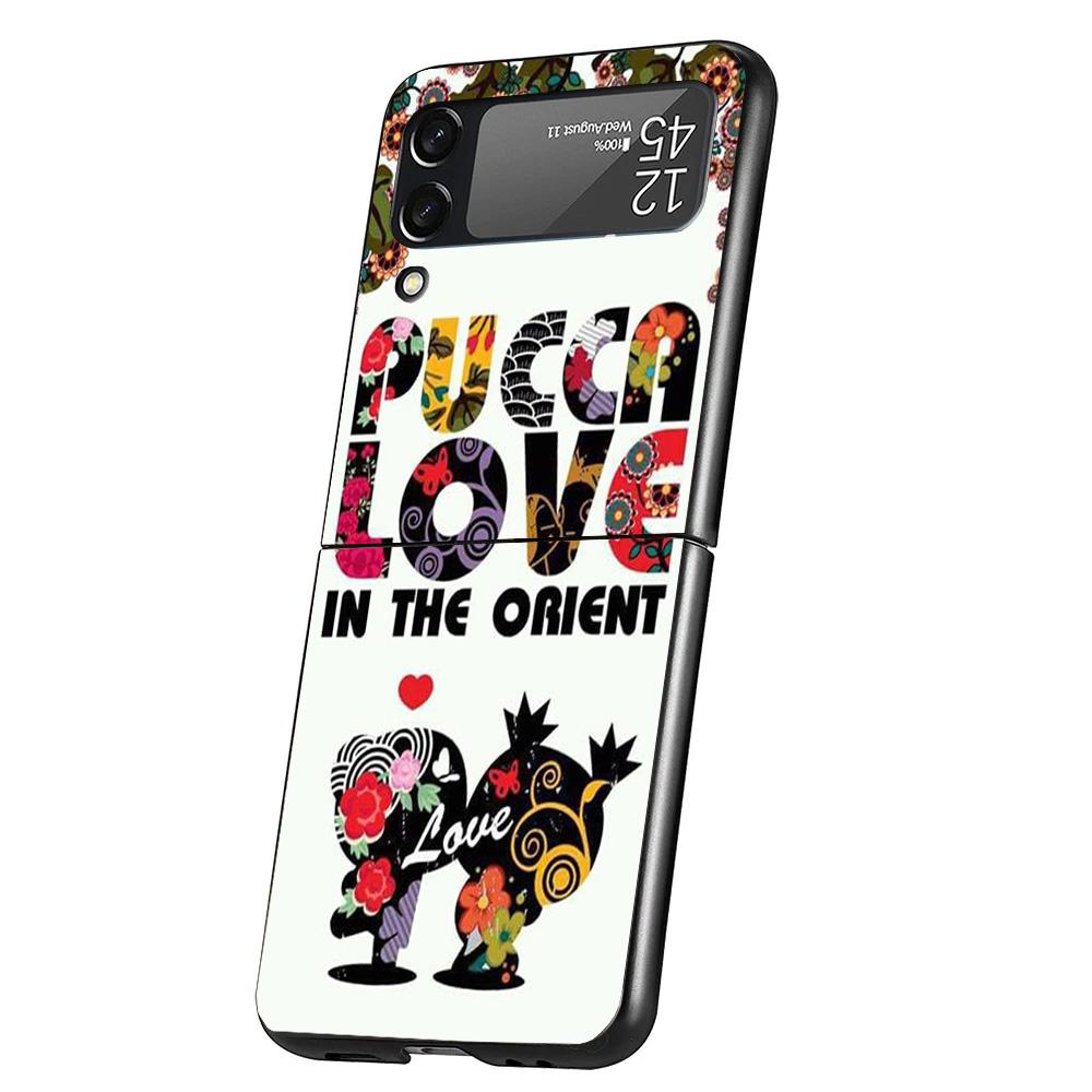 Cute Cartoon Pucca Garu Case Phone Cover for Samsung Galaxy Z Flip 6 5 4 3 5G ZFlip6 ZFlip5 ZFlip4 ZFlip3 Black Hard Trend Funda