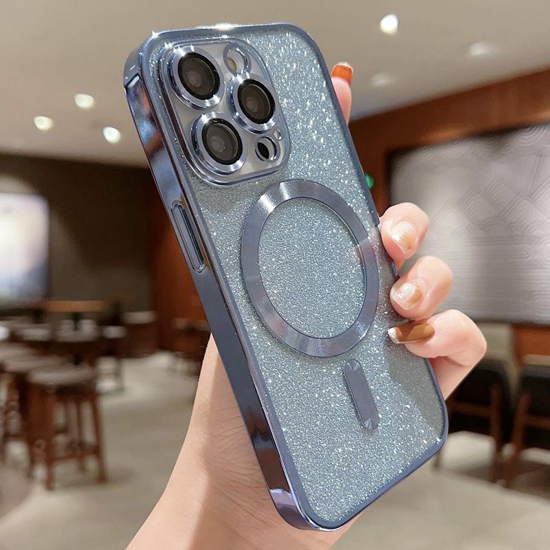 Luxury Electroplate Magsafe Wireless Charge Phone Case For iPhone 15 14 13 12 11 Pro Max XS MAX XR X 8 7 Plus Soft Bumper Glitter Cover