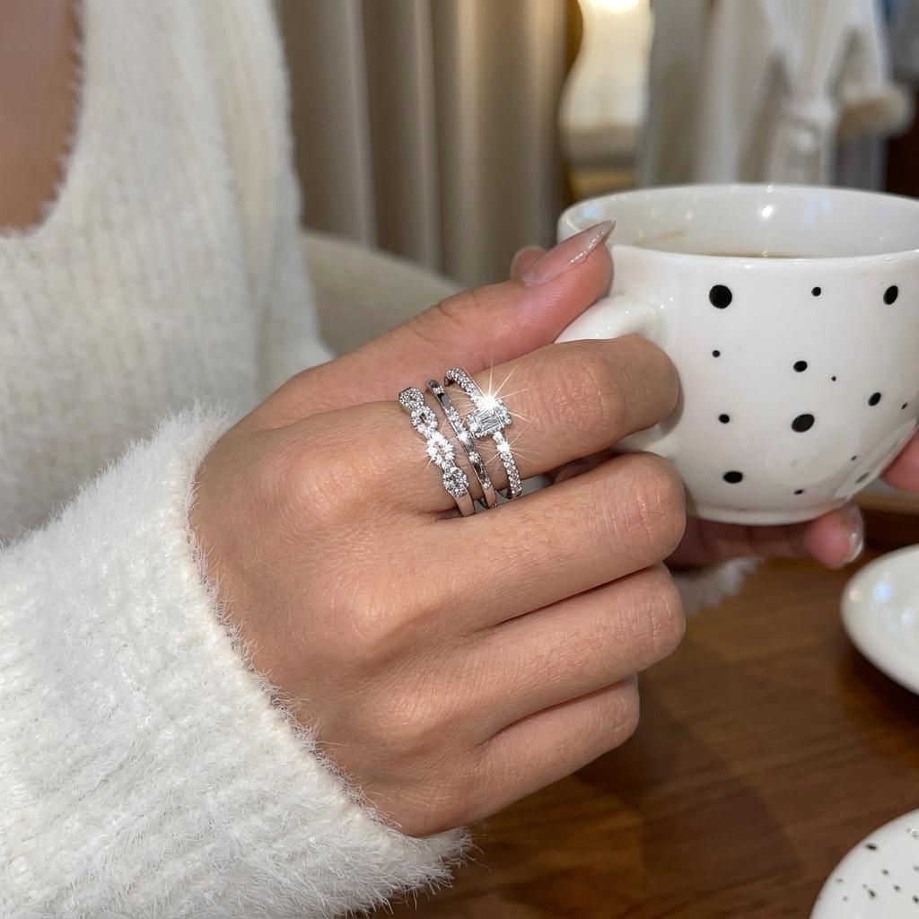 Sugar Cube Crushed Ice Cubic Zirconia Copper Closed Ring for Women Square Minimalist Bling Stackable Fine Finger Jewelry