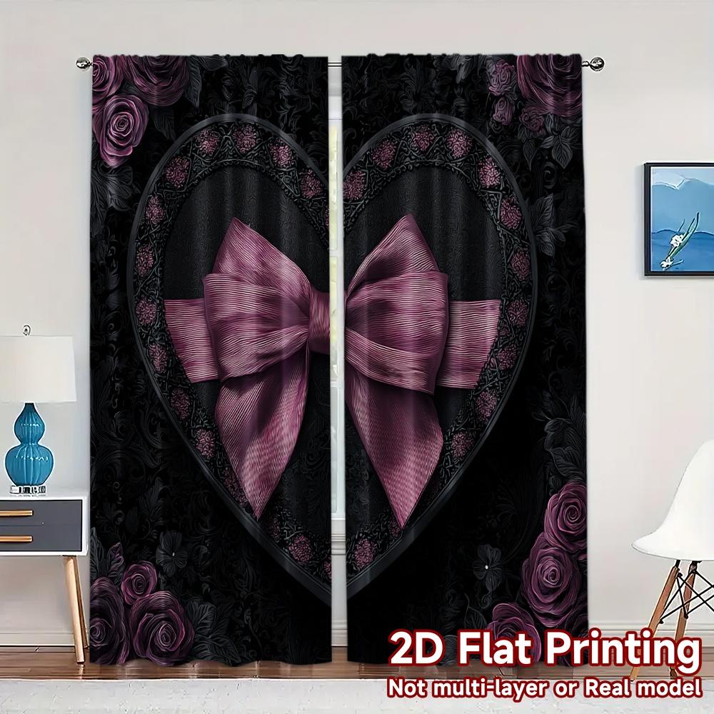 

2D Flat Printing JIT 2pcs Curtains (Without Rod) Heart Ribbon Dream Print Chic Curtains Polyester Curtains Decorations Ldeal 100*130 Rod Pocket 1pcs