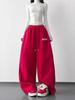 2026 Fall/Winter Red High-Waisted Wide-Leg Women's Sweatpants - Slimming, Casual, Sporty, with Drawstring, Long and Loose Fit.