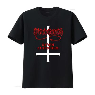 Possessed Seven Churches Black T Shirt New Official Gothic Rock Band  Vintage Washed Graphic Designer Clothes Stylish Homme