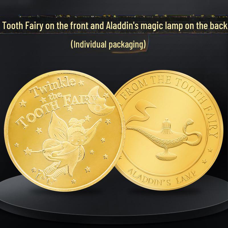 Gold Tooth Fairy Coin Set: Children's Tooth Reward Box & Halloween Decoration Toy Gift