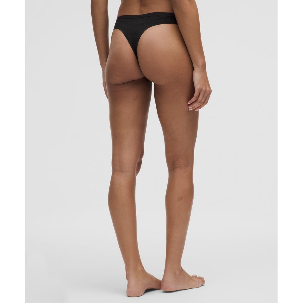 Lululemon Lace Dipped Waist Logo Thong Underwear Black