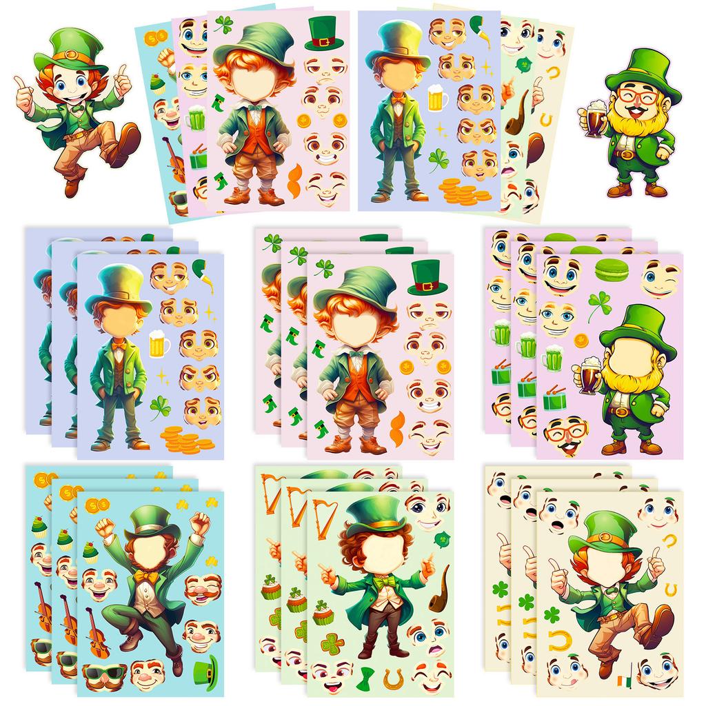 6 Pieces of St. Patrick's Day Stickers Puzzle Face Change Personality DIY Waterproof Stickers