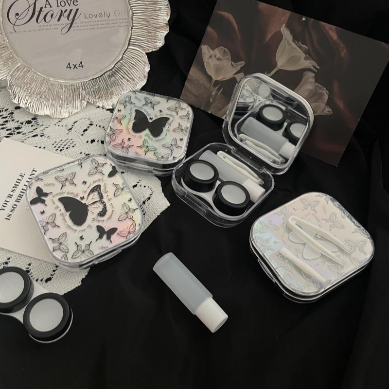 Laser Butterfly Lens Container Women INS Contacts Lens Case Men Color Contact Lenses Storage Box Portable Travel Set