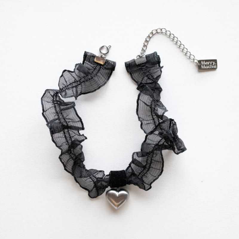 MERRYMOTIVE Black chiffon and heart choker necklace