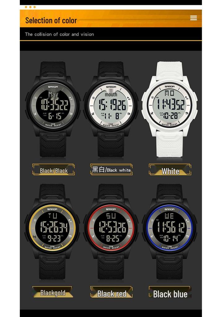 Sanda Fashion Multi-Functional Waterproof Luminous Electronic Wristwatch for Men and Women