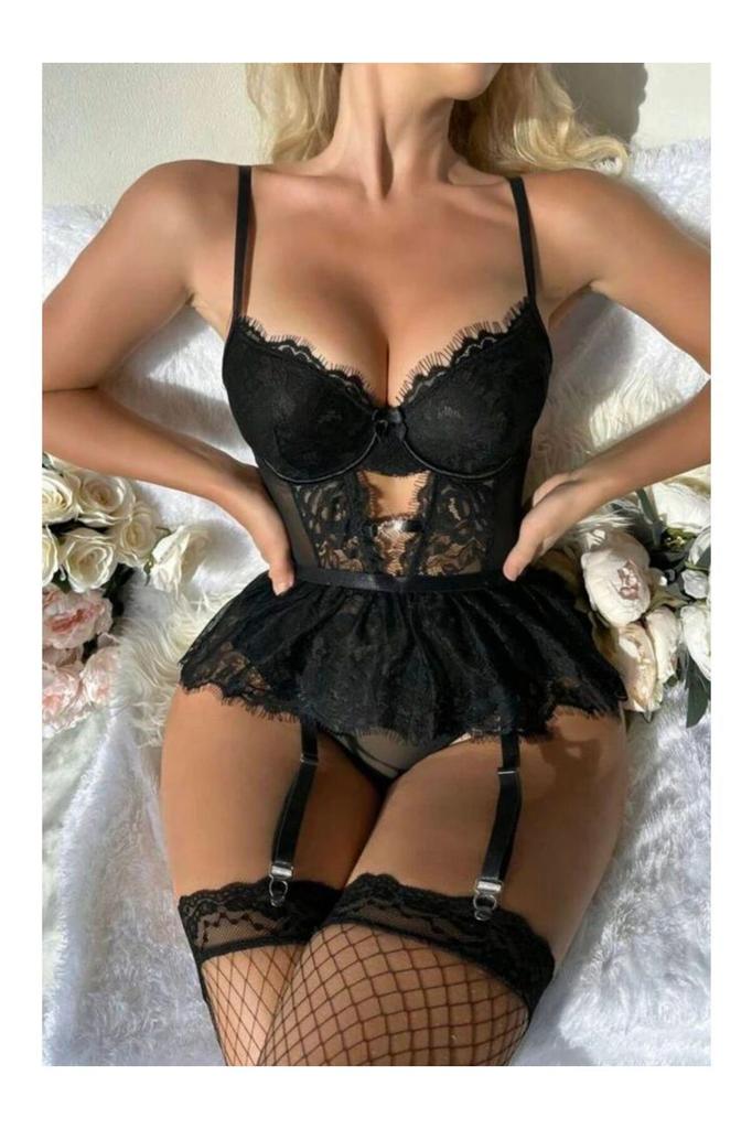 Sexy Bustier Nightgown Garter Set Sexy Nightgown Set (GIFTED NET SOCKS)