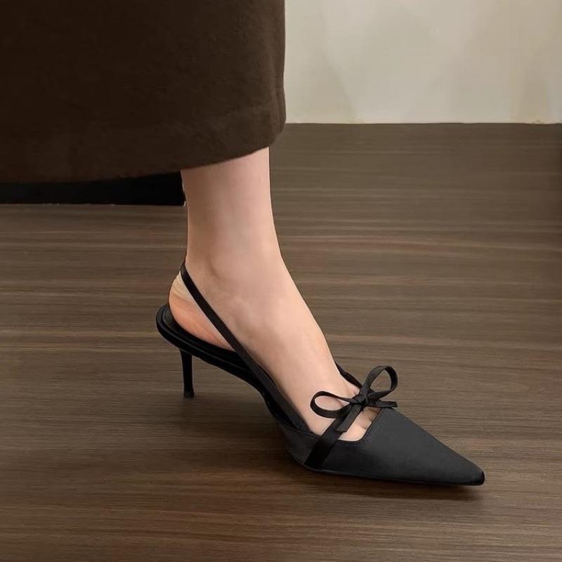 Fashion Satin Pointed Toe High Heeled Sandals Women Summer New Sexy Thin Heels Slingback Shoes Bow Elegant Party Dress Shoes Women Pumps