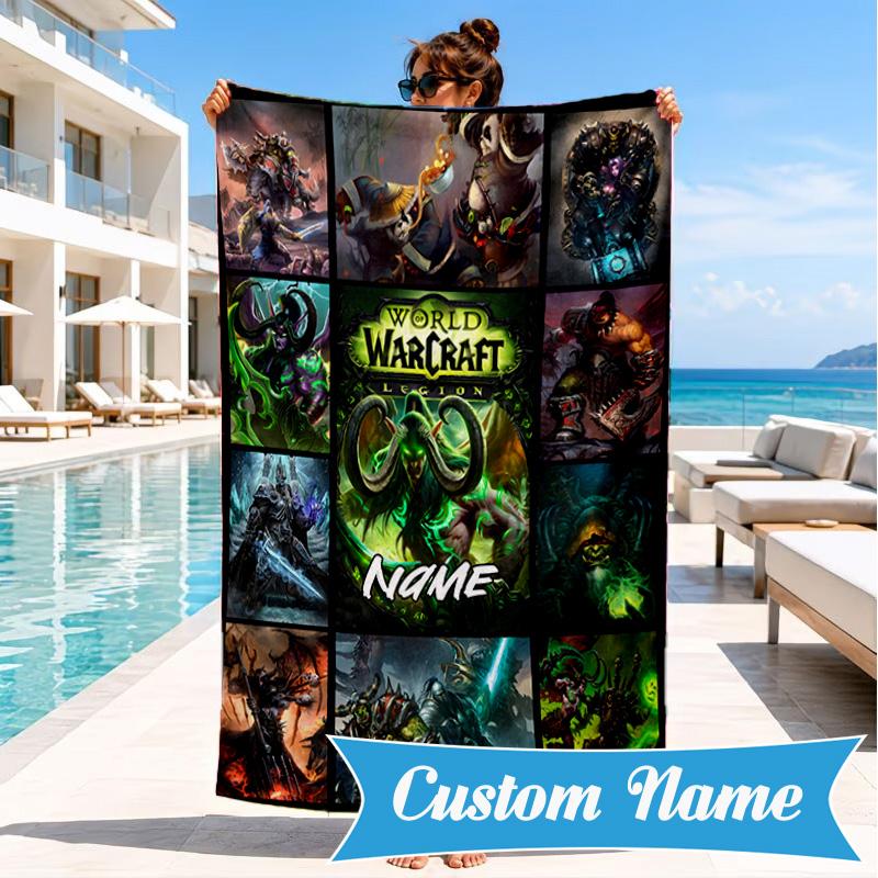 Custom Name World Warcraft Beach Towel Microfiber Beach Towel, Lightweight and Quick-Dry, for Summer Travel, Swimming Pool Gift