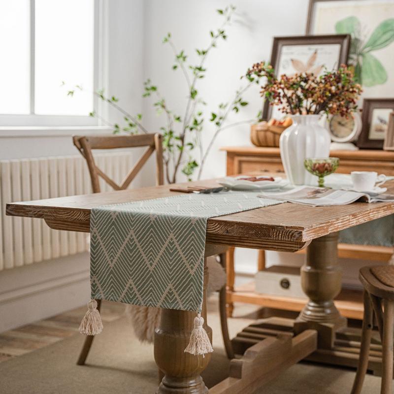 Nordic Simple Geometric Table Flag Fringe Living Room Dining Flag Long Strip Polyester Cotton Jacquard Decorative Tablecloth