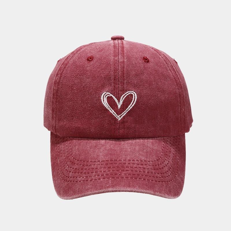 Vintage Solid Color Baseball Hat for Women Love Heart Embroidery Adjustable Sunshade Duck Tongue Cap Girls Peaked Outdoor Hat