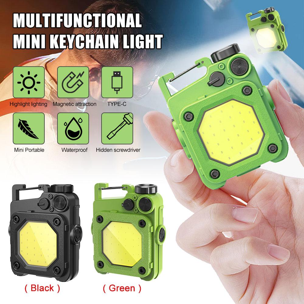 Mini Pocket FlashLight Portable COB Keychain Magnetic Light USB Repair Work Light Outdoor Camping Climbing Lantern Corkscrew