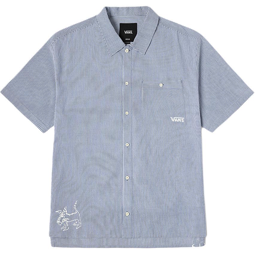 Vans Hickory Stripe Short Sleeve Woven Shirt Blue White Men VN000NM8EF7