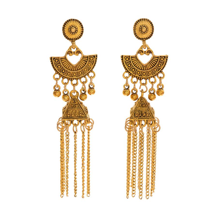 Fan-shaped Wind Chime Tassel Earrings Palace Style Light Luxury High-end Earrings for Women