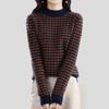 Autumn Winter Women's Crew Neck Sweater Thick Plaid Print Sweater Loose Pullover Knit Sweater
