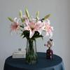 Conjunto de Flores de Lírio Artificiais de Duas Cabeças para Decoração de Casa e Fotografia